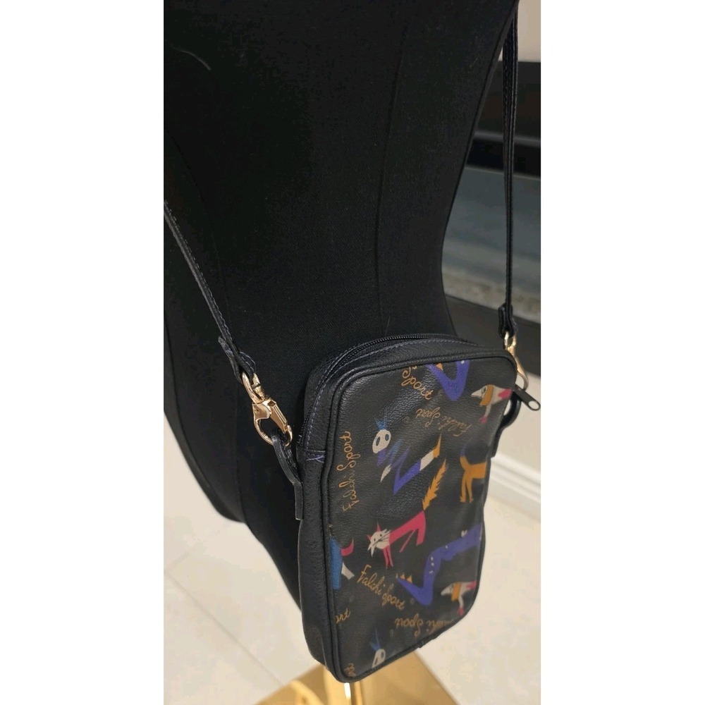 VTG 90's Carlos Falchi Sport Cat Datshund Print Leather Crossbody‎ Bag Whimsical